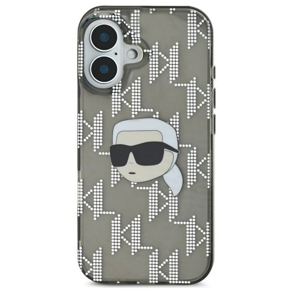Hoes voor Apple iPhone 16, Karl Lagerfeld, IML Luxury Electroplated Karl's Head, Zwart