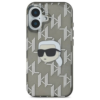 Hoes voor Apple iPhone 16, Karl Lagerfeld, IML Luxury Electroplated Karl's Head, Zwart