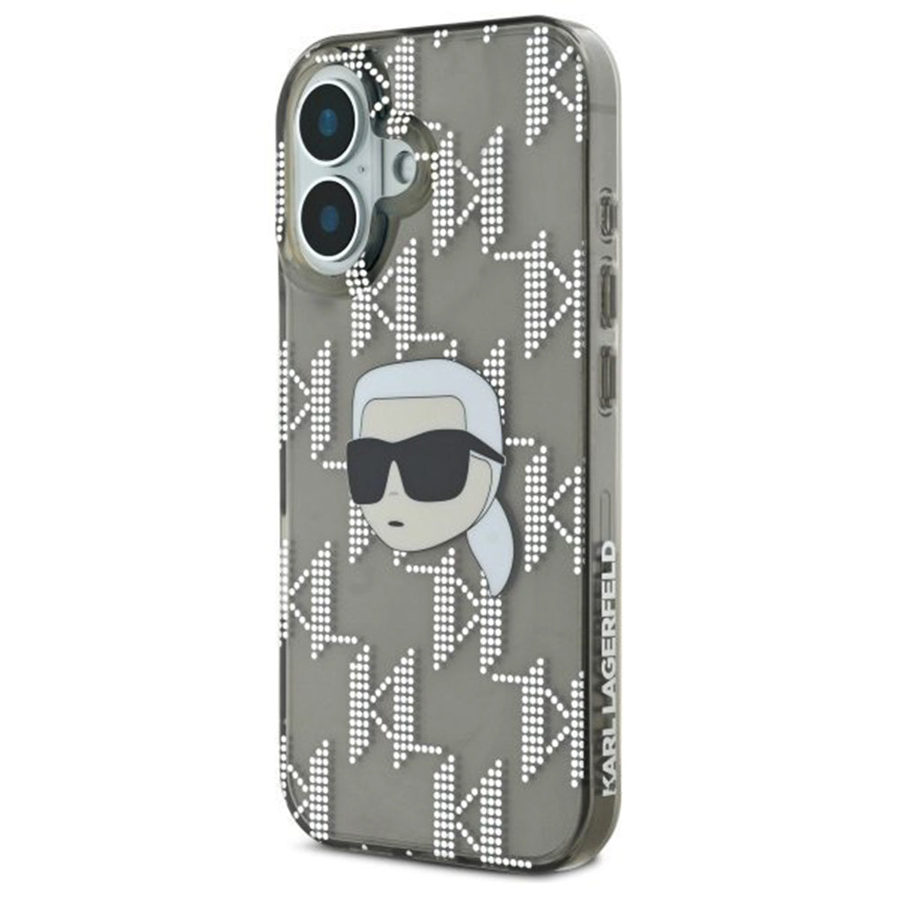 Hoes voor Apple iPhone 16, Karl Lagerfeld, IML Luxury Electroplated Karl's Head, Zwart