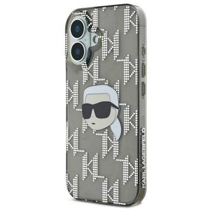 Hoes voor Apple iPhone 16, Karl Lagerfeld, IML Luxury Electroplated Karl's Head, Zwart