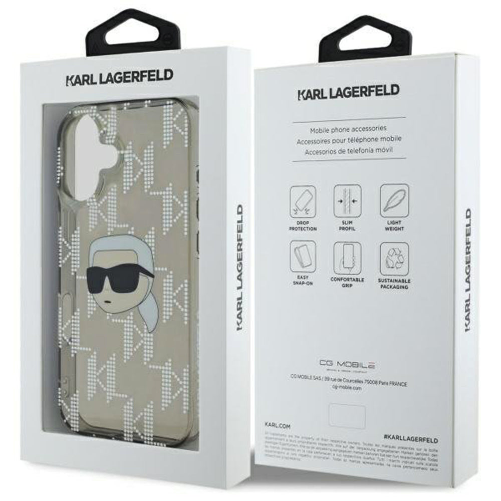 Hoes voor Apple iPhone 16, Karl Lagerfeld, IML Luxury Electroplated Karl's Head, Zwart