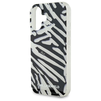 Hoes voor Apple iPhone 16, Karl Lagerfeld, IML Luxury Zebra Pattern met Band, Zwart