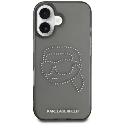 Hoes voor Apple iPhone 16, Karl Lagerfeld, IML Rhinestones Karl's Head, Zwart