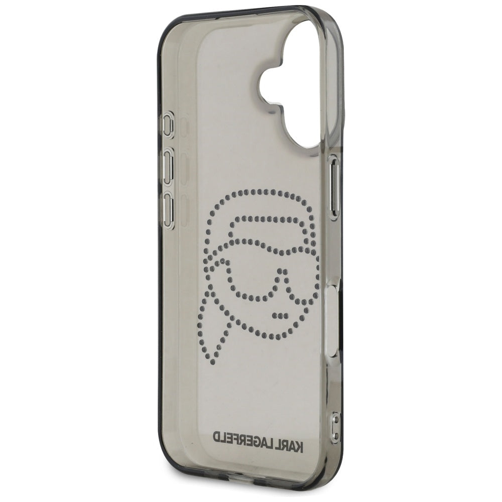 Hoes voor Apple iPhone 16, Karl Lagerfeld, IML Rhinestones Karl's Head, Zwart