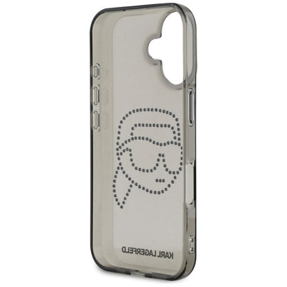 Hoes voor Apple iPhone 16, Karl Lagerfeld, IML Rhinestones Karl's Head, Zwart