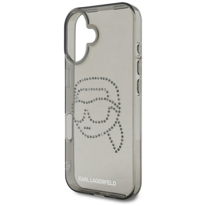 Hoes voor Apple iPhone 16, Karl Lagerfeld, IML Rhinestones Karl's Head, Zwart