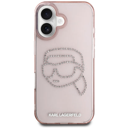 Hoes voor Apple iPhone 16, Karl Lagerfeld, IML Rhinestones Karl's Head, Roze