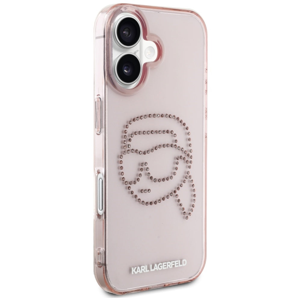 Hoes voor Apple iPhone 16, Karl Lagerfeld, IML Rhinestones Karl's Head, Roze