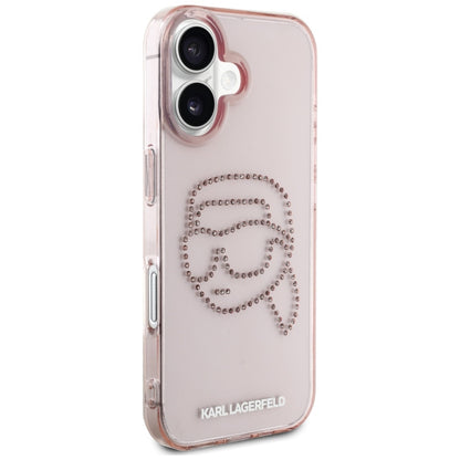 Hoes voor Apple iPhone 16, Karl Lagerfeld, IML Rhinestones Karl's Head, Roze