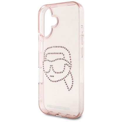 Hoes voor Apple iPhone 16, Karl Lagerfeld, IML Rhinestones Karl's Head, Roze