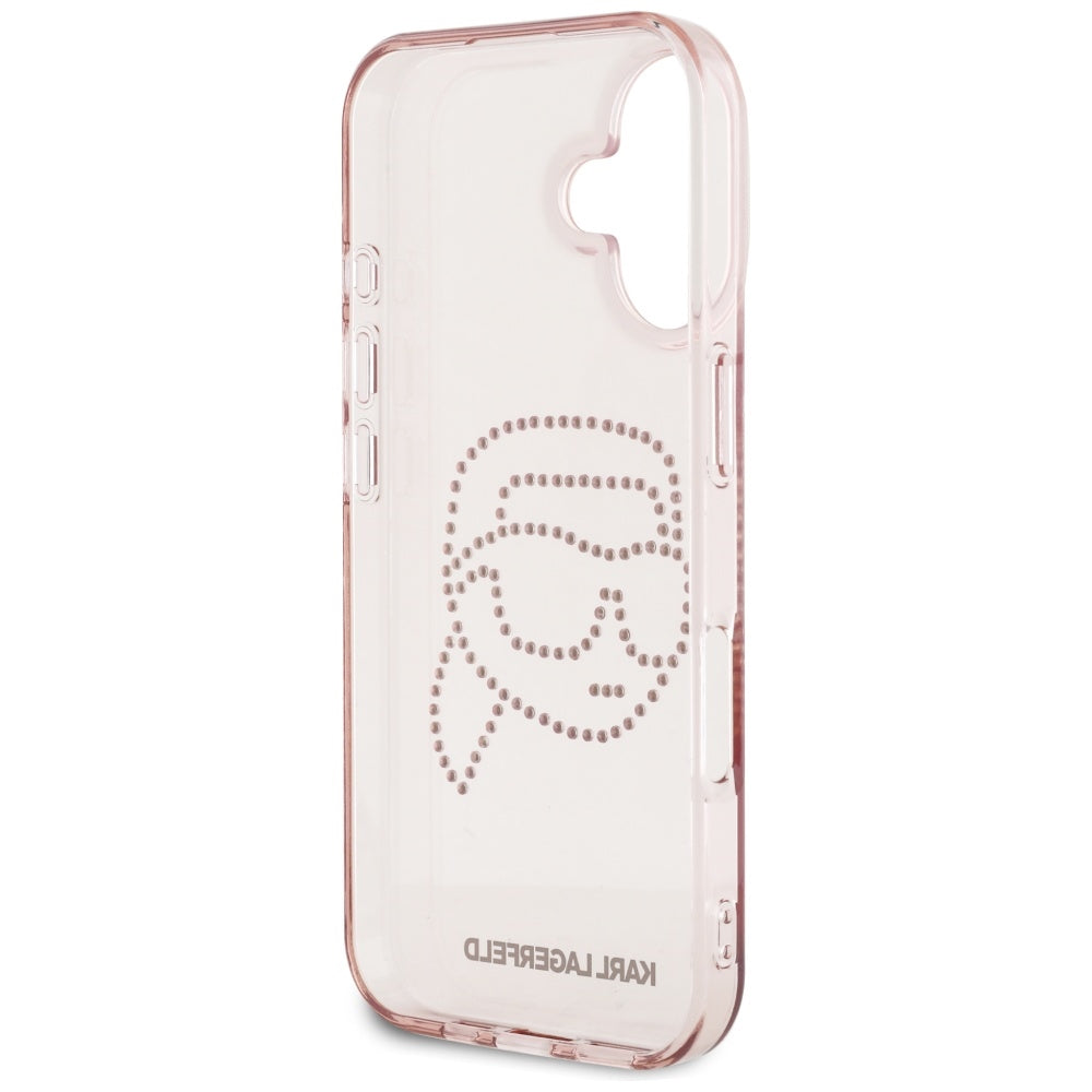 Hoes voor Apple iPhone 16, Karl Lagerfeld, IML Rhinestones Karl's Head, Roze