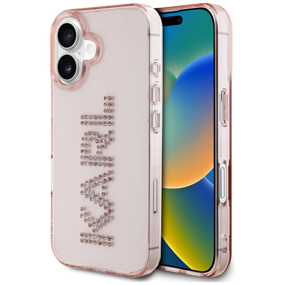 Hoes voor Apple iPhone 16, Karl Lagerfeld, IML Rhinestones Pink Logo, Roze