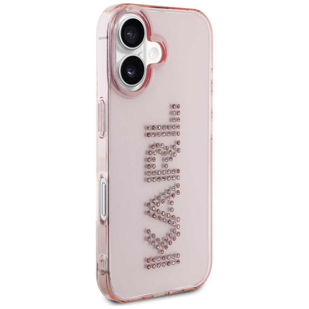 Hoes voor Apple iPhone 16, Karl Lagerfeld, IML Rhinestones Pink Logo, Roze