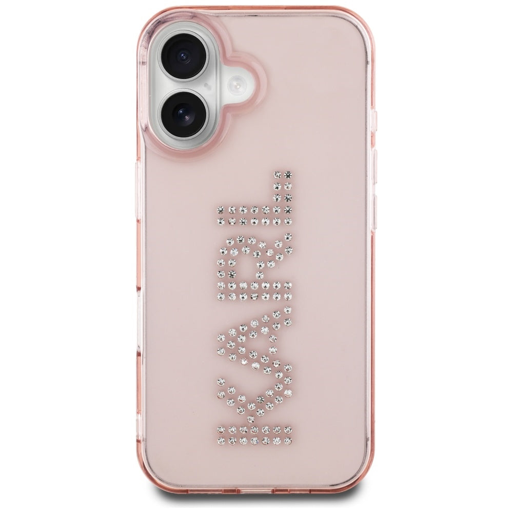 Hoes voor Apple iPhone 16, Karl Lagerfeld, IML Rhinestones Pink Logo, Roze
