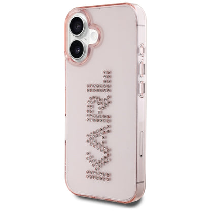 Hoes voor Apple iPhone 16, Karl Lagerfeld, IML Rhinestones Pink Logo, Roze