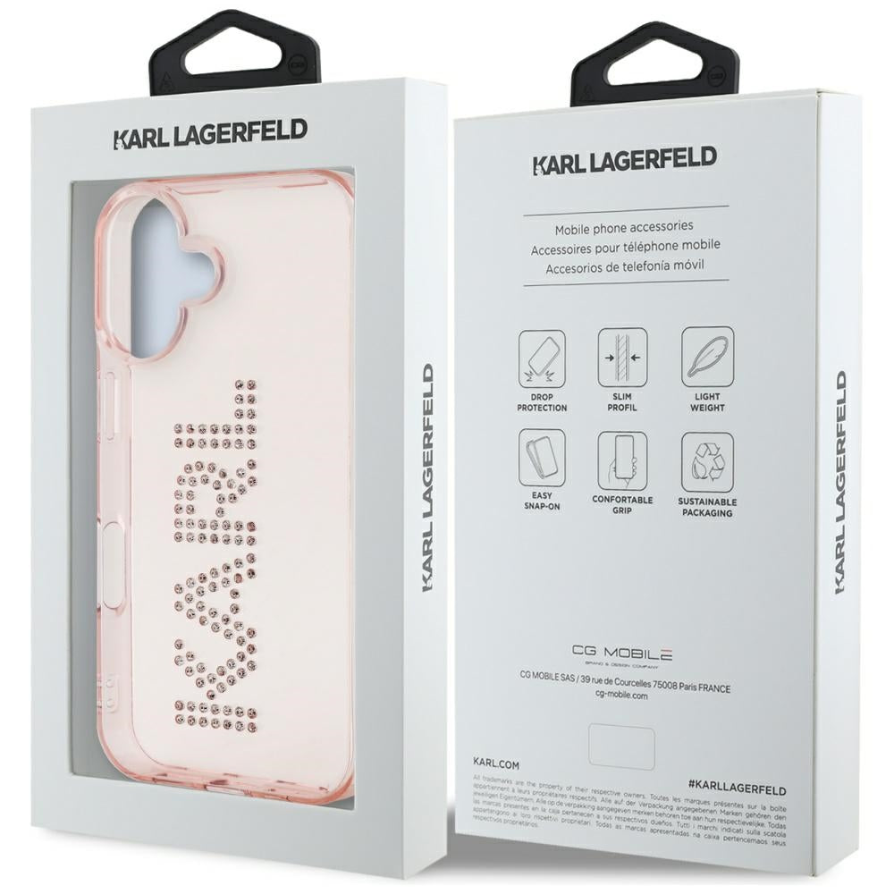 Hoes voor Apple iPhone 16, Karl Lagerfeld, IML Rhinestones Pink Logo, Roze
