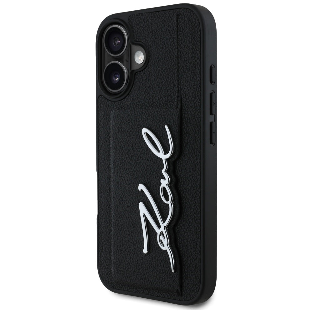 Hoes voor Apple iPhone 16, Karl Lagerfeld, Metal Signature, Zwart