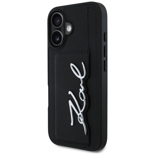 Case for Apple iPhone 16, Karl Lagerfeld, Metal Signature, Black