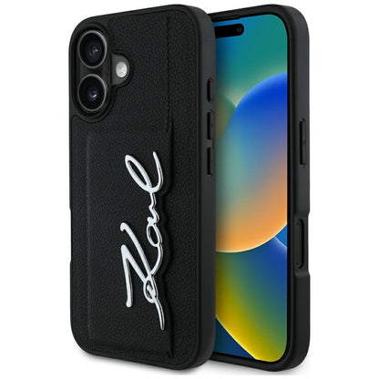 Hoes voor Apple iPhone 16, Karl Lagerfeld, Metal Signature, Zwart