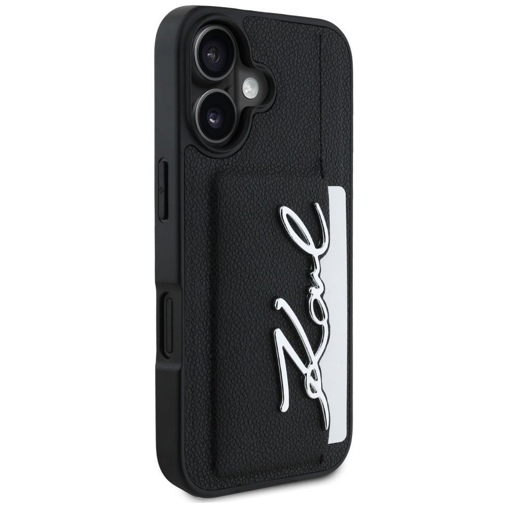 Hoes voor Apple iPhone 16, Karl Lagerfeld, Metal Signature, Zwart