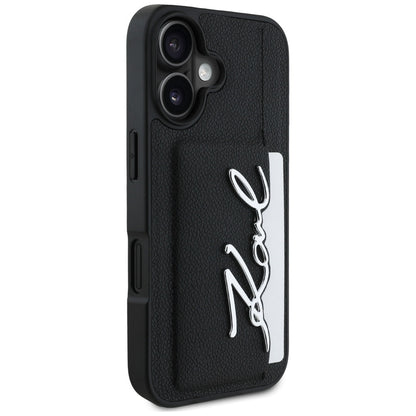 Hoes voor Apple iPhone 16, Karl Lagerfeld, Metal Signature, Zwart