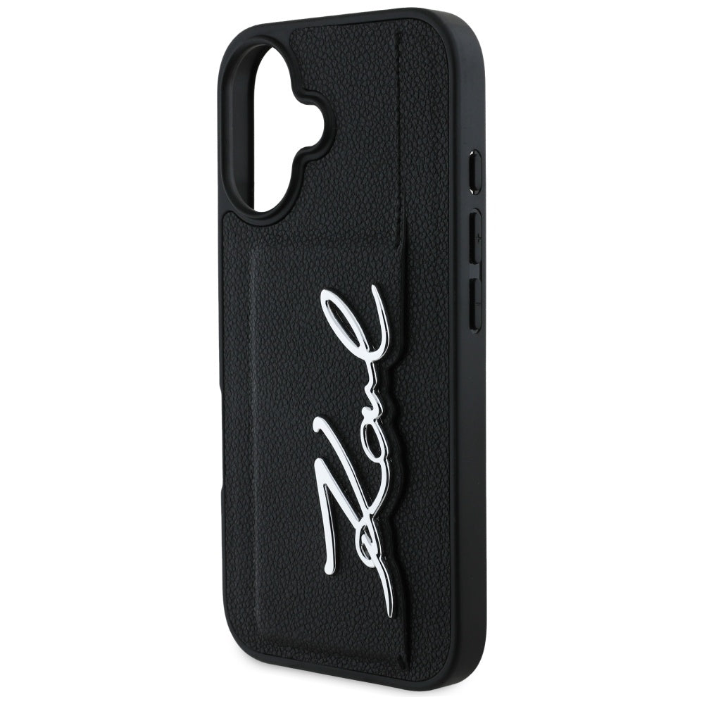 Hoes voor Apple iPhone 16, Karl Lagerfeld, Metal Signature, Zwart