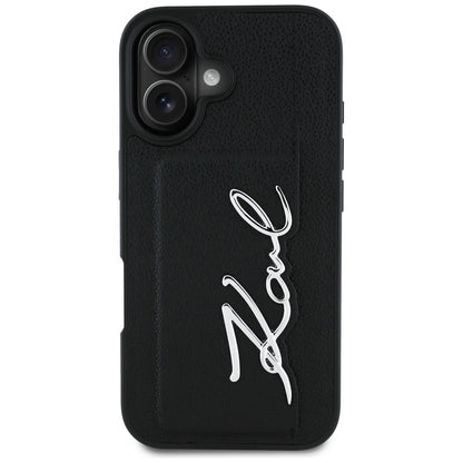 Hoes voor Apple iPhone 16, Karl Lagerfeld, Metal Signature, Zwart