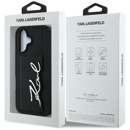Hoes voor Apple iPhone 16, Karl Lagerfeld, Metal Signature, Zwart
