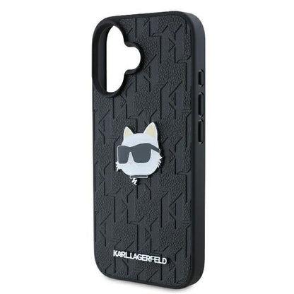 Hoes voor Apple iPhone 16, Karl Lagerfeld, Monogram Choupette's Head, Zwart