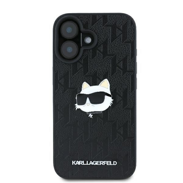 Hoes voor Apple iPhone 16, Karl Lagerfeld, Monogram Choupette's Head, Zwart