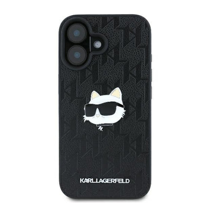 Hoes voor Apple iPhone 16, Karl Lagerfeld, Monogram Choupette's Head, Zwart