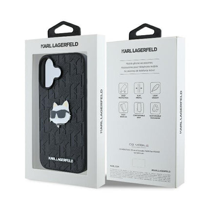 Hoes voor Apple iPhone 16, Karl Lagerfeld, Monogram Choupette's Head, Zwart