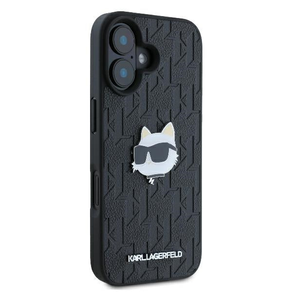 Hoes voor Apple iPhone 16, Karl Lagerfeld, Monogram Choupette's Head, Zwart