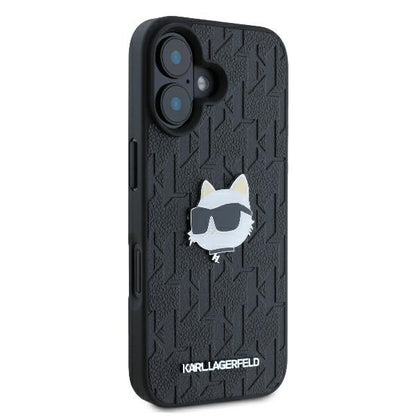 Hoes voor Apple iPhone 16, Karl Lagerfeld, Monogram Choupette's Head, Zwart