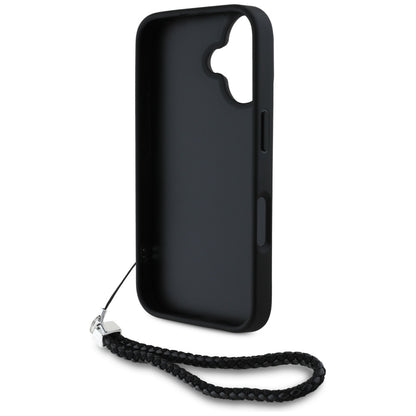 Hoes voor Apple iPhone 16, Karl Lagerfeld, Quilted Initial Logo & Chain Strap, Zwart