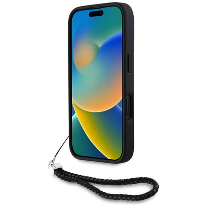 Hoes voor Apple iPhone 16, Karl Lagerfeld, Quilted Initial Logo & Chain Strap, Zwart