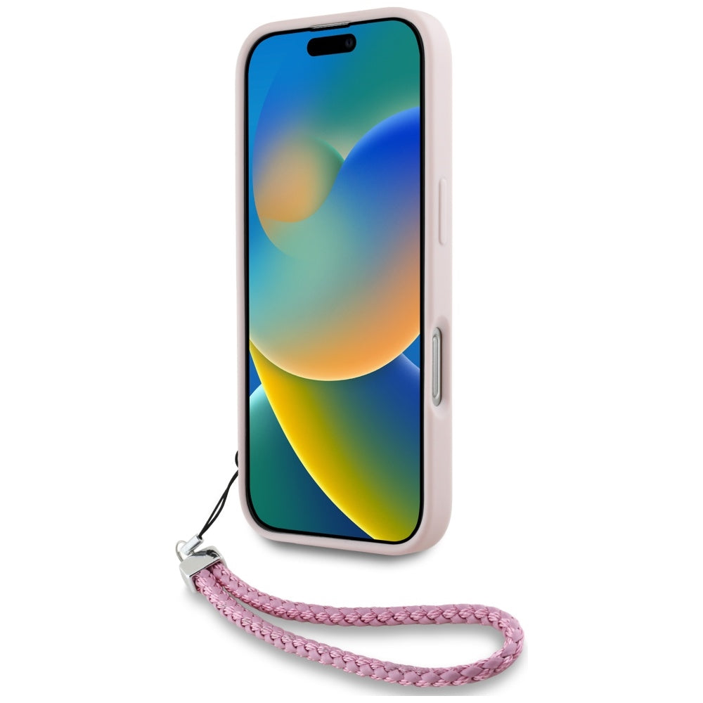 Hoes voor Apple iPhone 16, Karl Lagerfeld, Quilted Initial Logo & Chain Strap, Roze