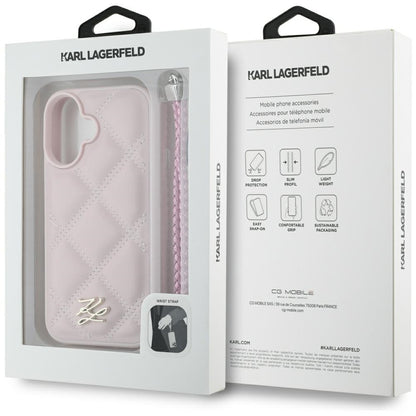 Hoes voor Apple iPhone 16, Karl Lagerfeld, Quilted Initial Logo & Chain Strap, Roze