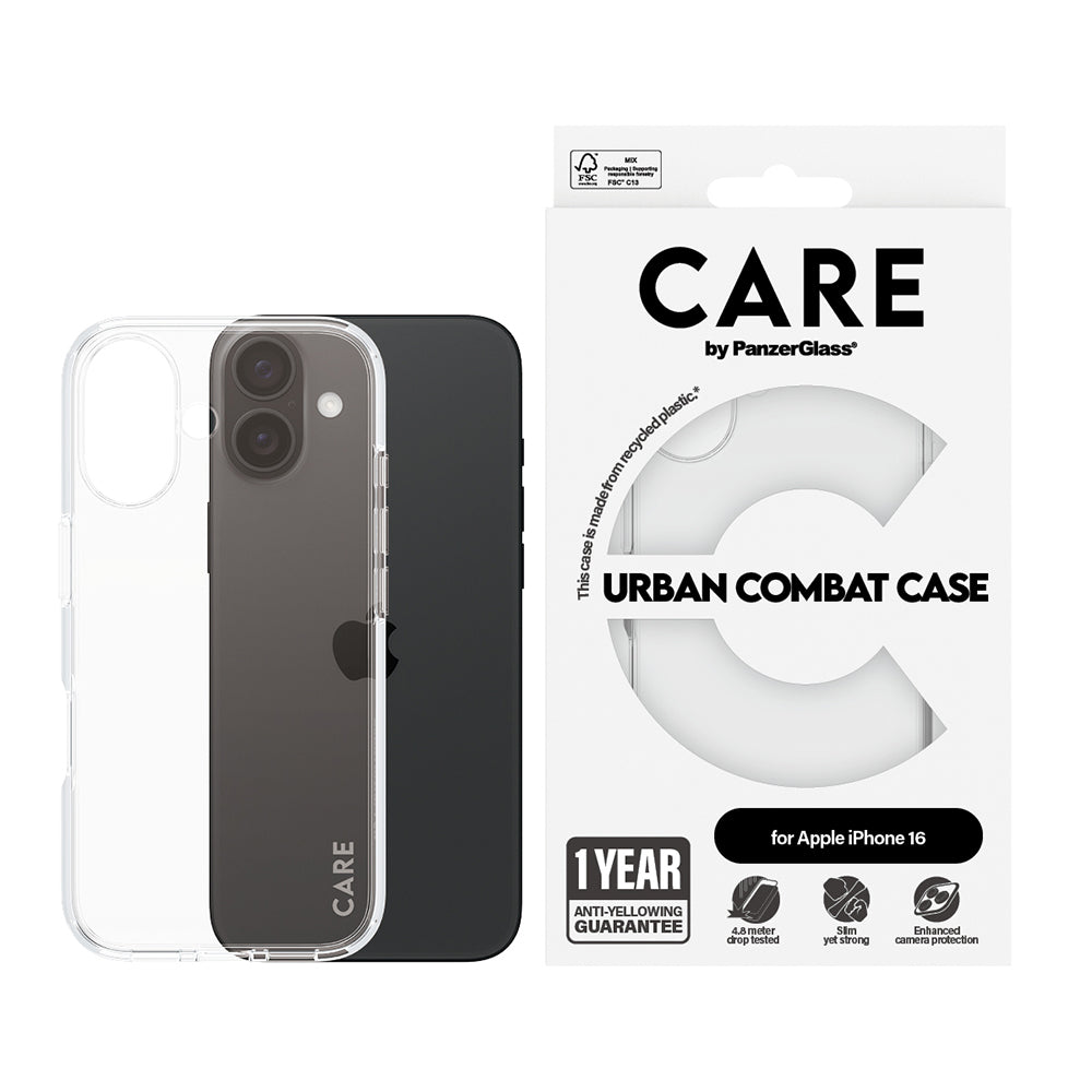 Hoes voor Apple iPhone 16, PanzerGlass, Care Urban Combat, Transparant