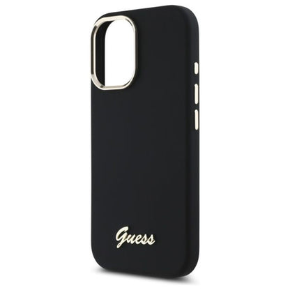 Hoesje voor Apple iPhone 16 Plus, Guess, Script Metal Logo & Frame, Zwart
