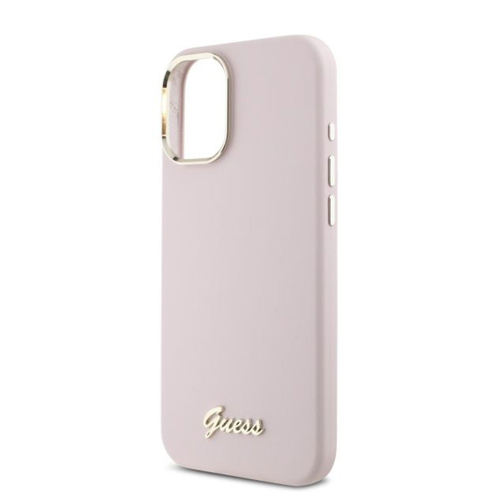 Hoes voor Apple iPhone 16 Plus, Guess, Script Metal Logo & Frame, Roze
