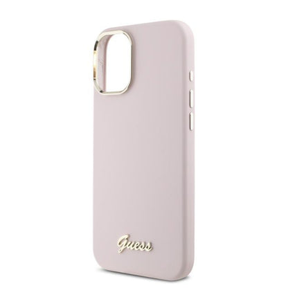 Hoes voor Apple iPhone 16 Plus, Guess, Script Metal Logo & Frame, Roze