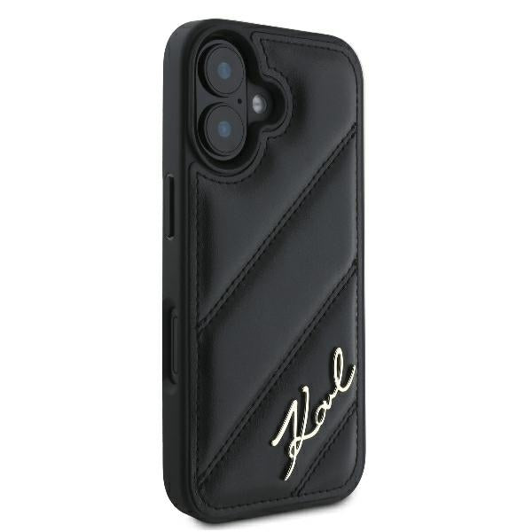 Hoes voor Apple iPhone 16 Plus, Karl Lagerfeld, Diagonal Quilted Script, Zwart