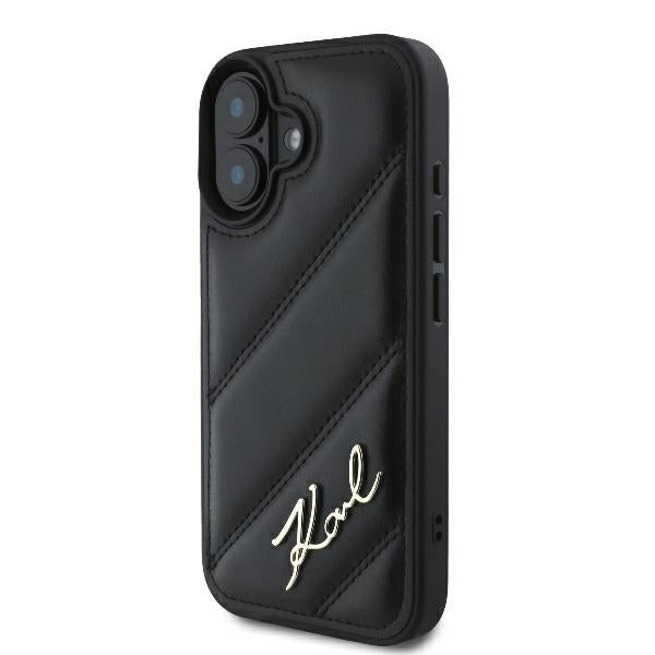 Hoes voor Apple iPhone 16 Plus, Karl Lagerfeld, Diagonal Quilted Script, Zwart