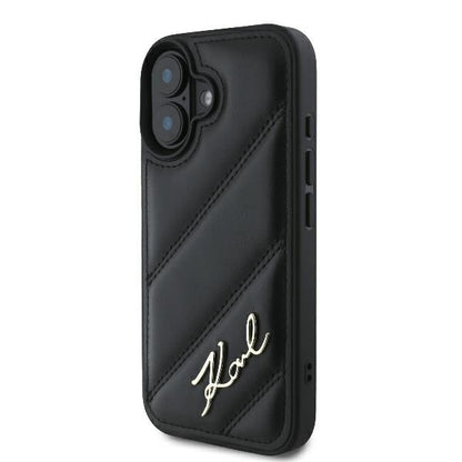 Hoes voor Apple iPhone 16 Plus, Karl Lagerfeld, Diagonal Quilted Script, Zwart