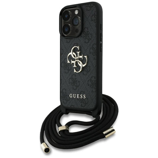 Hoes voor Apple iPhone 16 Pro, Guess, 4G CBDY Big Logo met Koordriem, Zwart