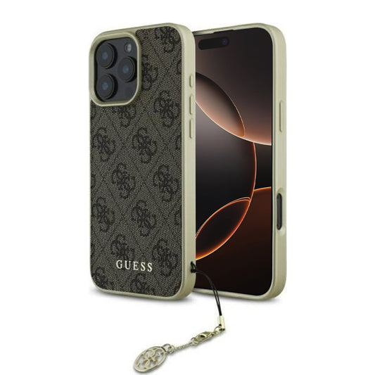 Hoes voor Apple iPhone 16 Pro, Guess, 4G Charm, Bruin