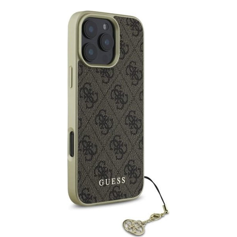 Hoes voor Apple iPhone 16 Pro, Guess, 4G Charm, Bruin