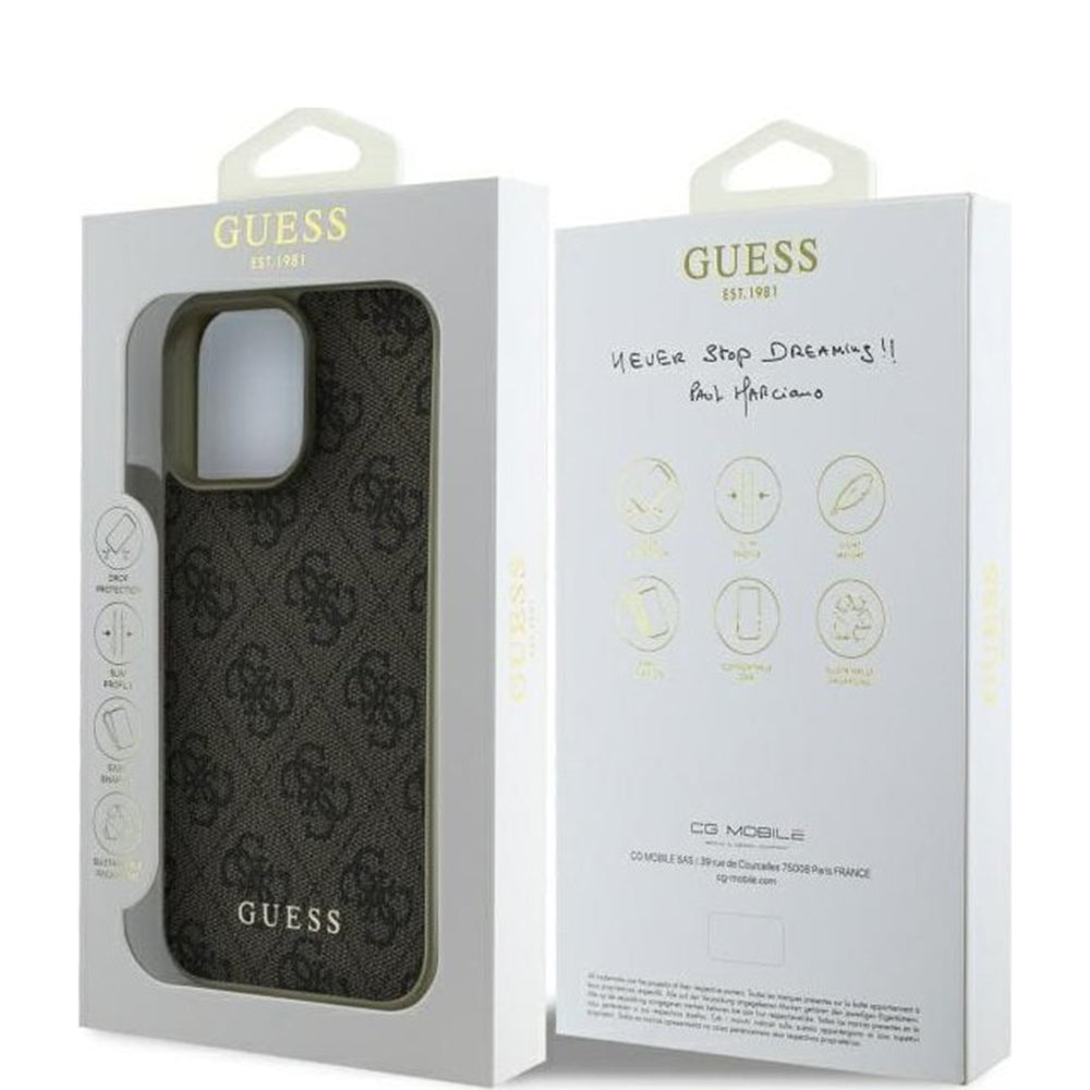 Hoes voor Apple iPhone 16 Pro, Guess, 4G Charm, Bruin
