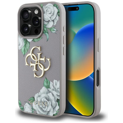 Hoes voor Apple iPhone 16 Pro, Guess, 4G Grained Roses Big Logo, Paars